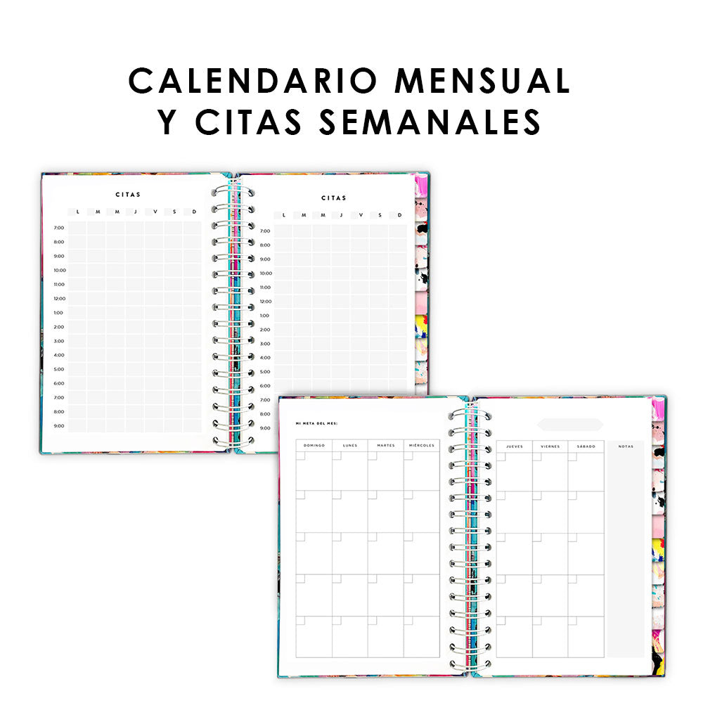 Agenda, planificador mensual y semanal, organizador, diario, metas modelo: Siena