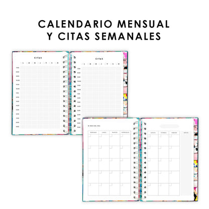 Agenda, planificador mensual y semanal, organizador, diario, metas modelo: Siena