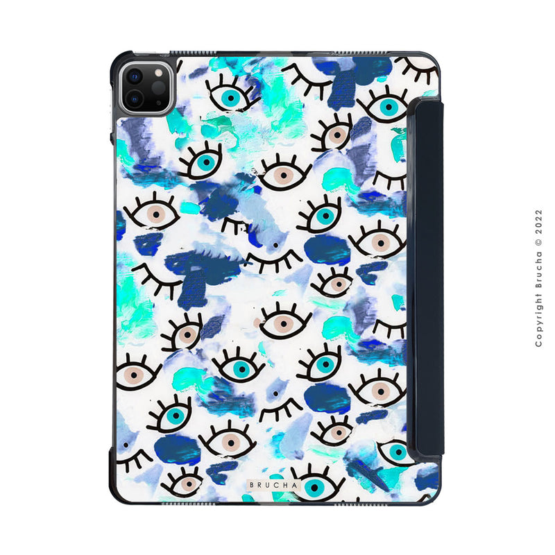 Funda ultra protectora para iPad pintada a mano pieza única - I See You Azul