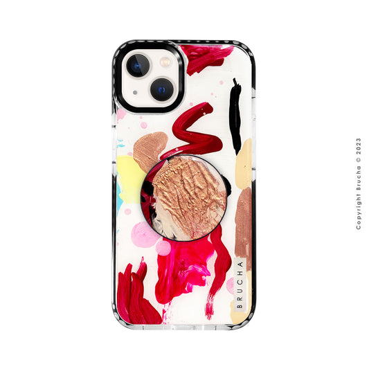 Set de funda ultra protectora, holder match y mica vidrio templado, pintada a mano para iPhone 13 - Reed