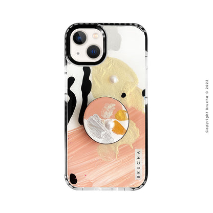 Set de funda ultra protectora, holder match y mica vidrio templado, pintada a mano con brillos Edición Limitada para iPhone 13 - Prado