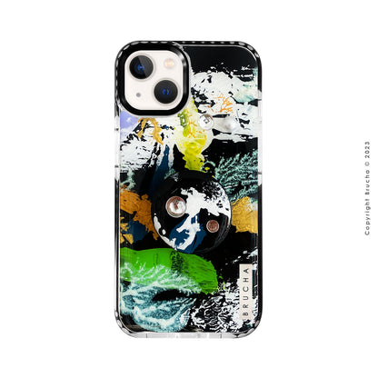 Set de funda ultra protectora, holder match y mica vidrio templado, pintada a mano con brillos Edición Limitada para iPhone 13 - Dolomita