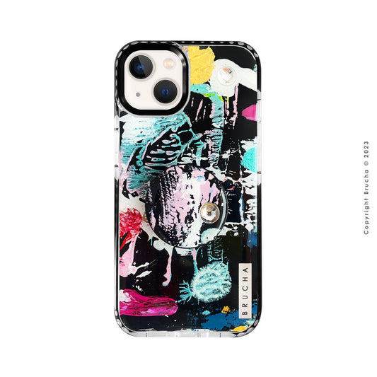 Set de funda ultra protectora, holder match y mica vidrio templado, pintada a mano con brillos Edición Limitada para iPhone 13 - Greco