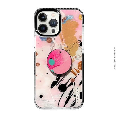 Set de funda ultra protectora, holder match y mica vidrio templado, pintada a mano para iPhone 12/13 Pro Max - Heat