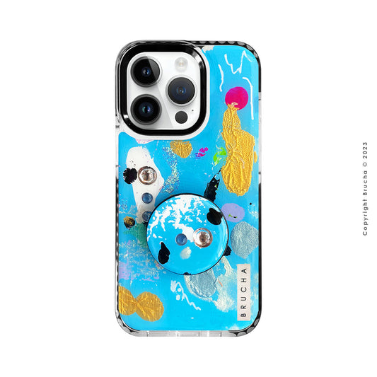 Set de funda ultra protectora, holder match y mica vidrio templado, pintada a mano con brillos Edición Limitada para iPhone 14 Pro - Chacun