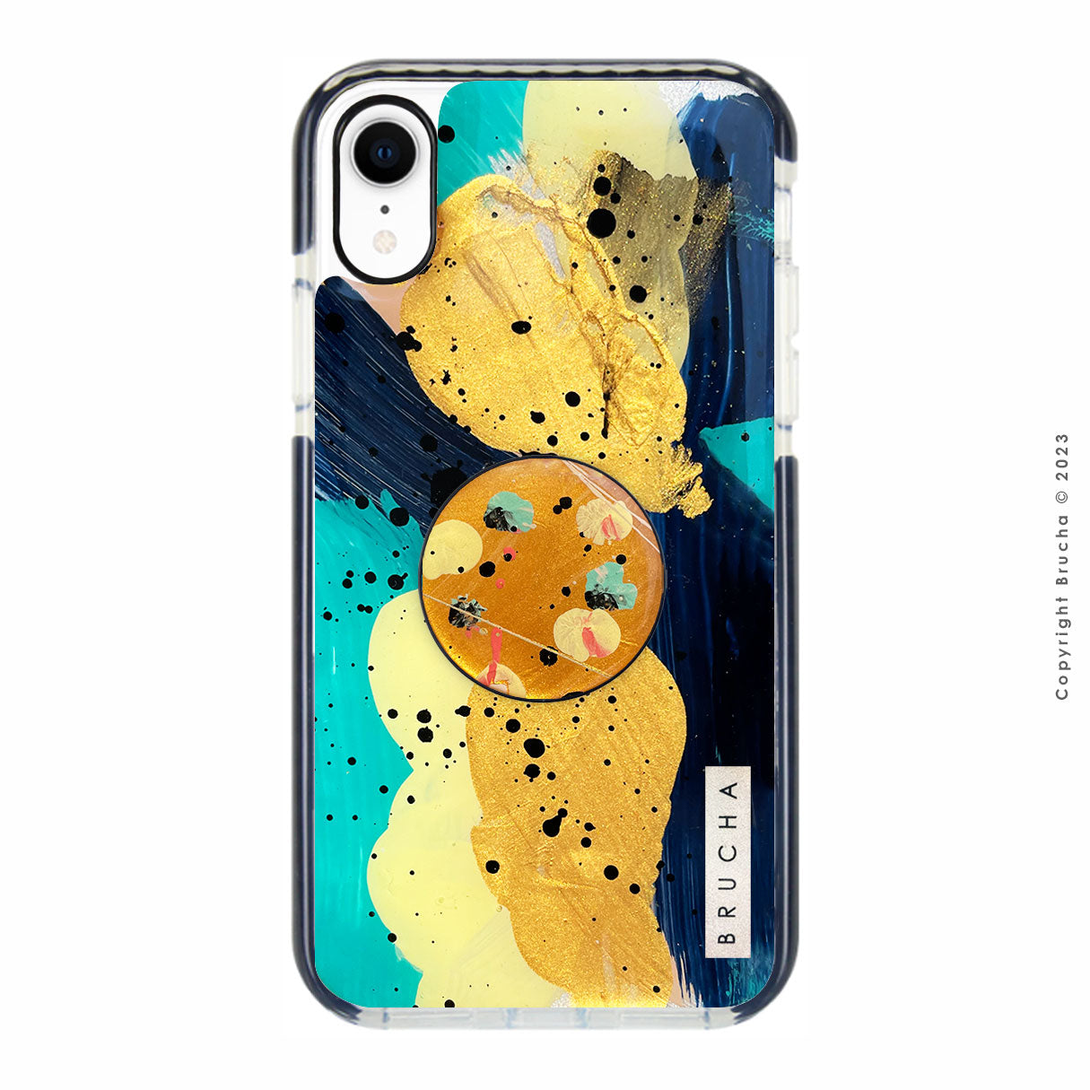 Set de funda ultra protectora, holder match y mica vidrio templado, pintada a mano para iPhone XR - Makoke