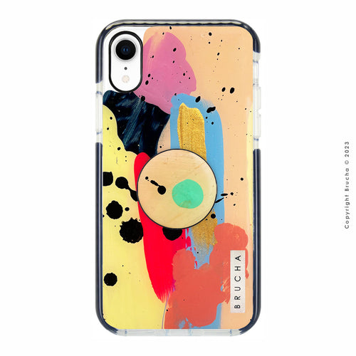 Set de funda ultra protectora, holder match y mica vidrio templado, pintada a mano para iPhone XR - Mendes