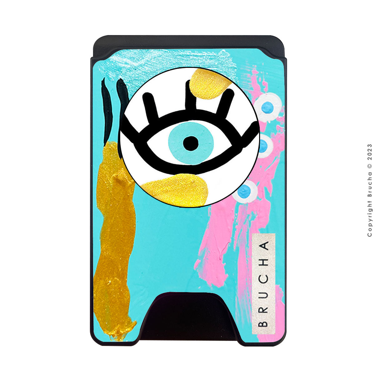 Cartera MagSafe con phone holder incluido handpainted - I See you azul makalu