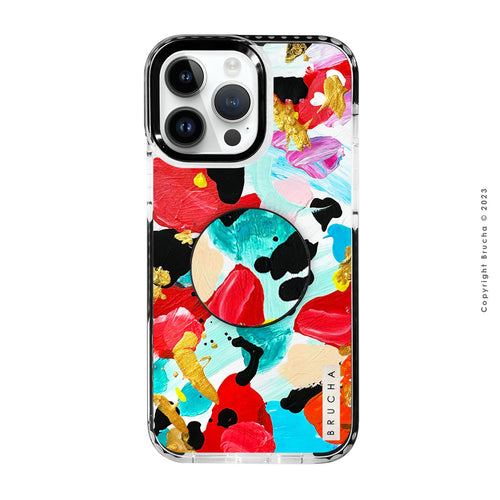 Set de funda ultra resistente, holder match y mica, pintada a mano para iPhone -  Coral